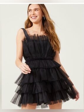 Storia Tulle Tiered Party Black Mini Dress Size XL